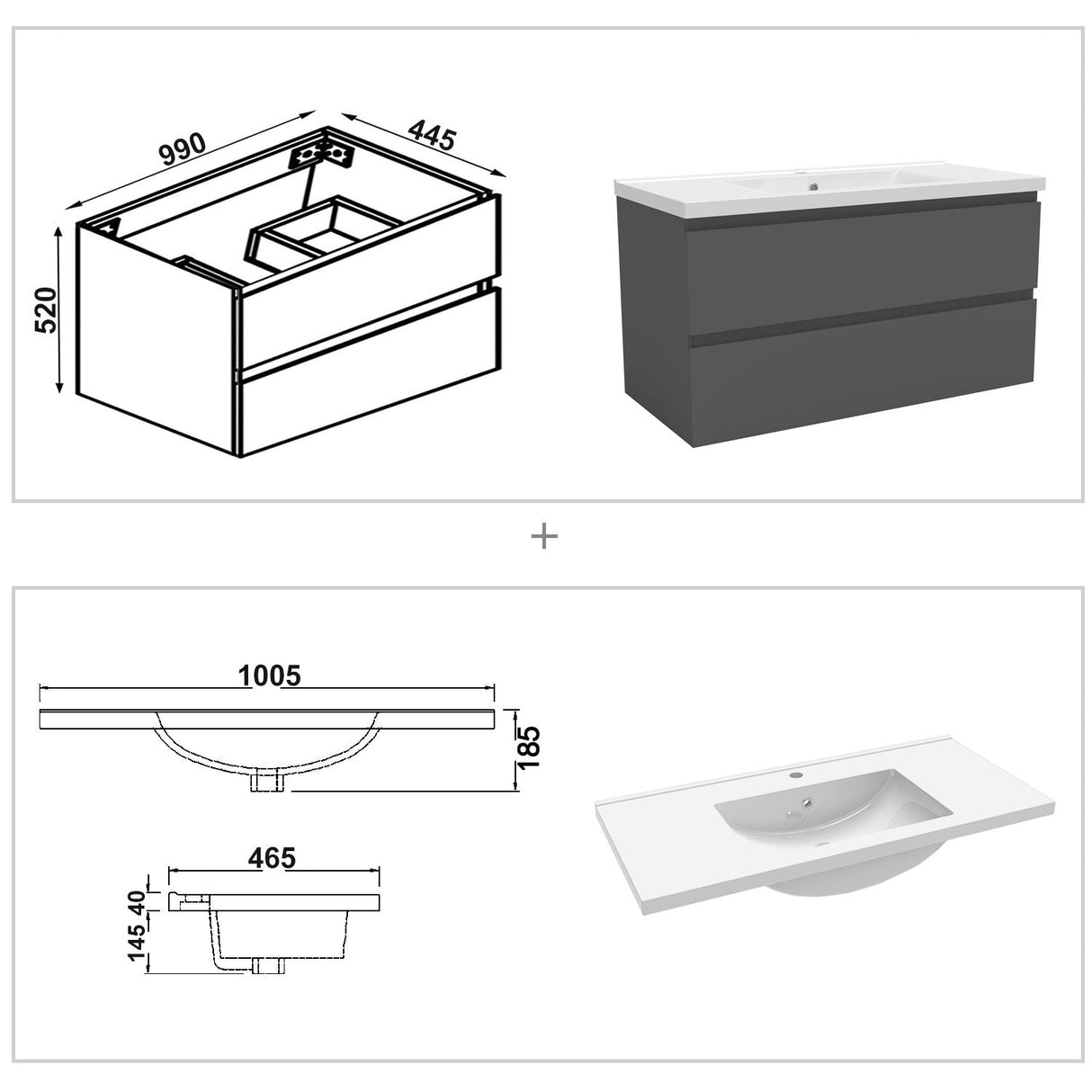 grey wall-hung vanity unit with sink