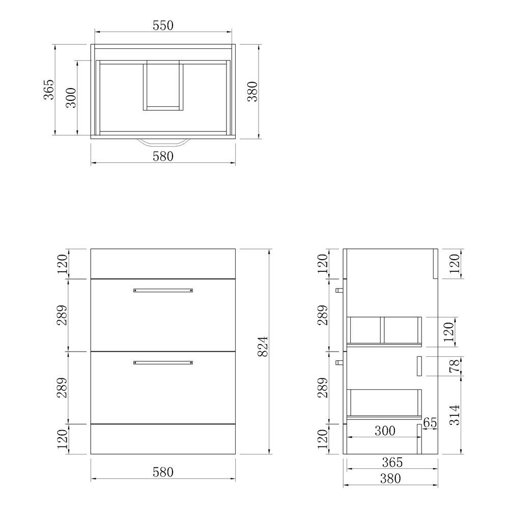 Floor Standing Vanity Units with Basin and Drawers,600mm,White