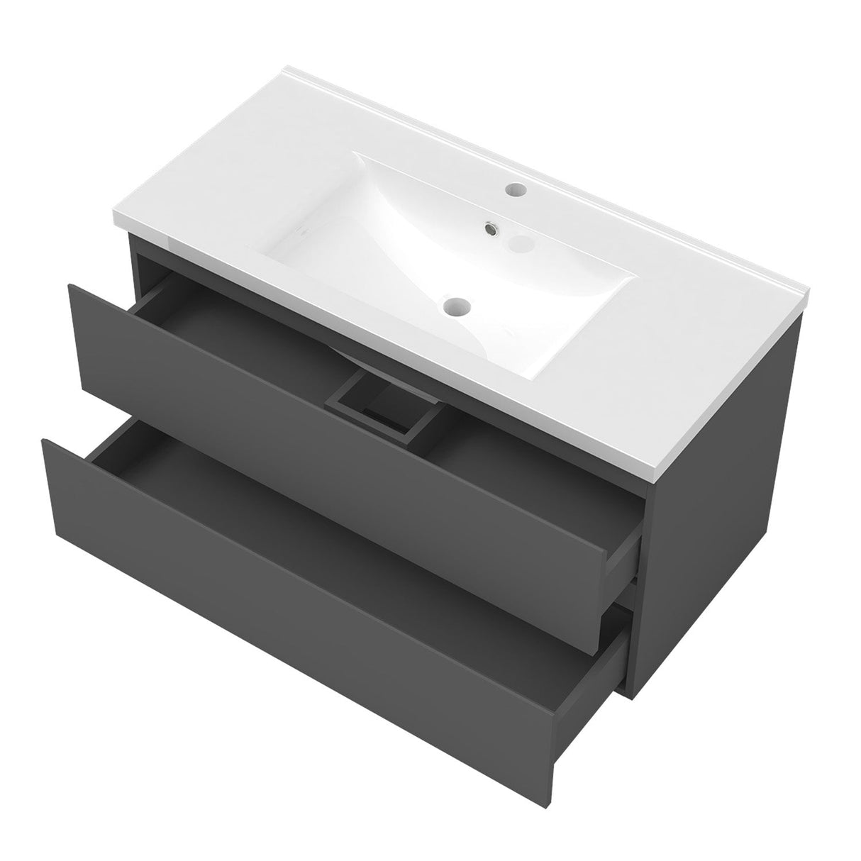 800mm Wide Wall Mounted Vanity Units and Sink 2 Drawers - Matt Grey