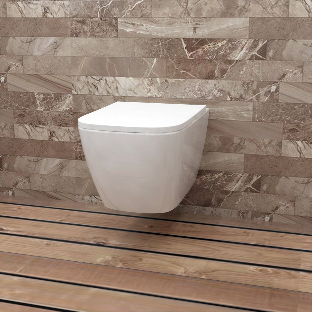 Modern Splash Rimless Wall Hung Toilet UF Soft Close Seat Square WC Pan Modern