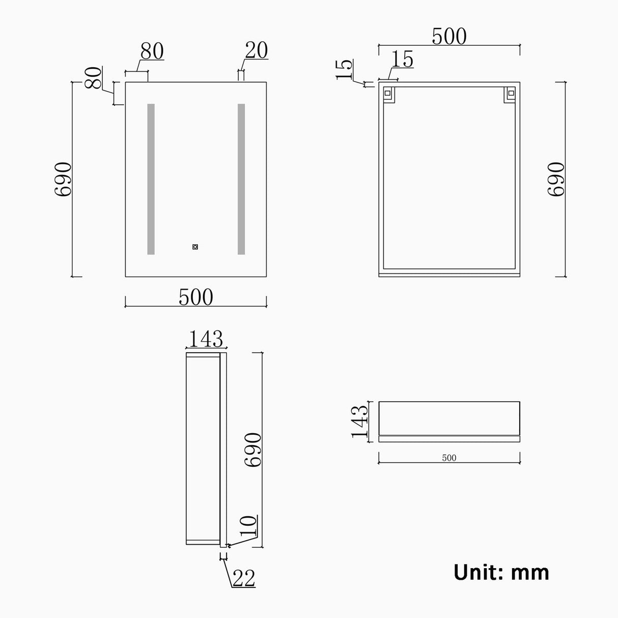 fog-free mirror cabinet with shaver socket