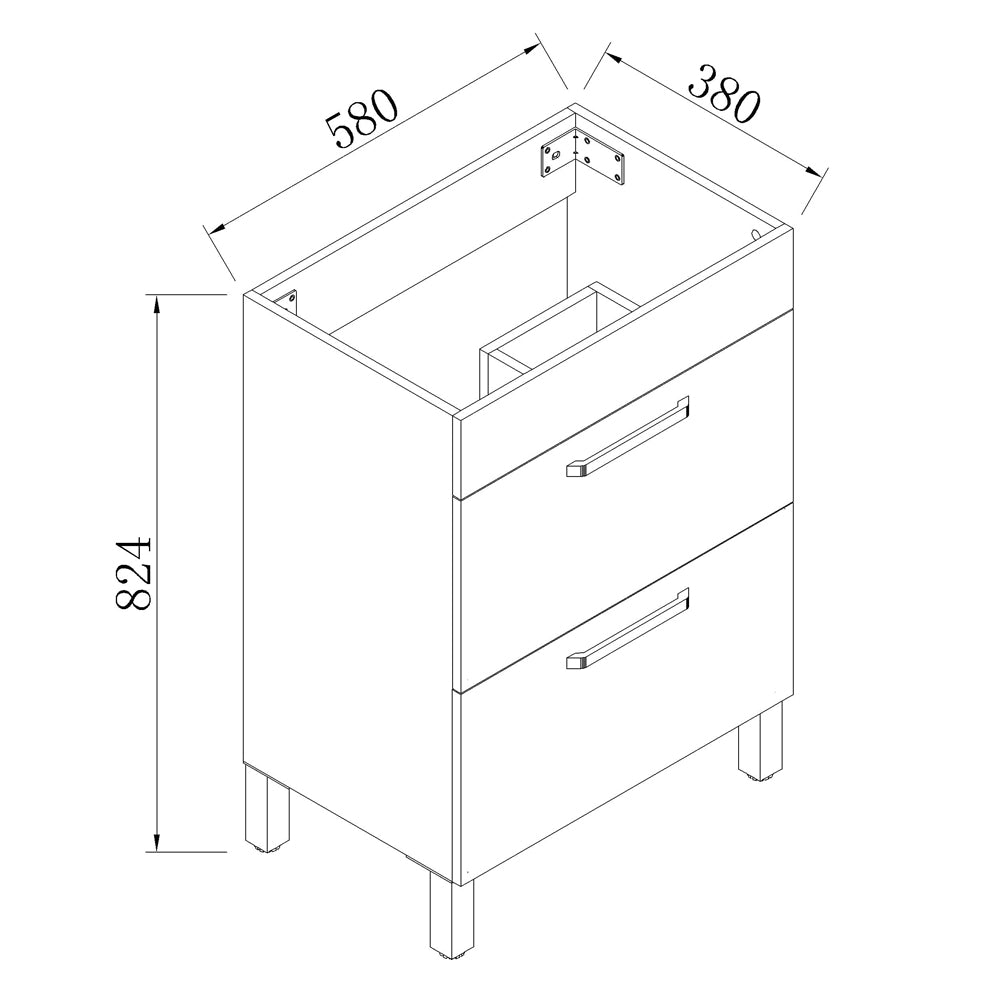 Floor Standing Vanity Units with Basin and Drawers,600mm,White