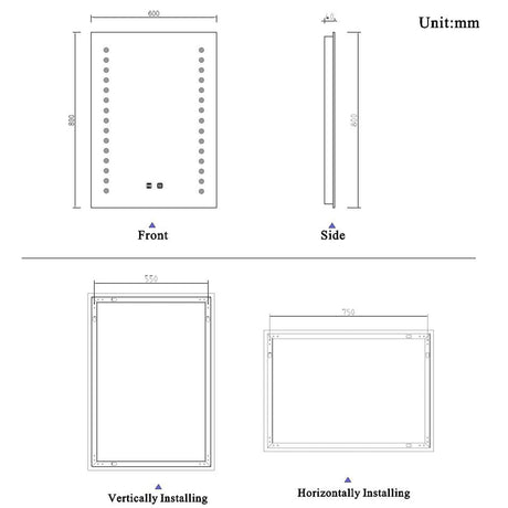 Illuminated LED Bathroom Mirrors with Demister Pad Wall Mounted