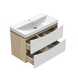 800mm Bathroom Oak Vanity Units with Resinous Sink Wall Mounted