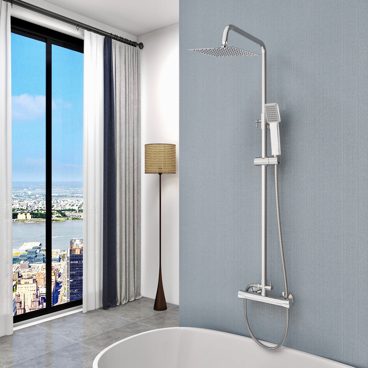 Modern Splash SQUARE SILVER SHOWER SET