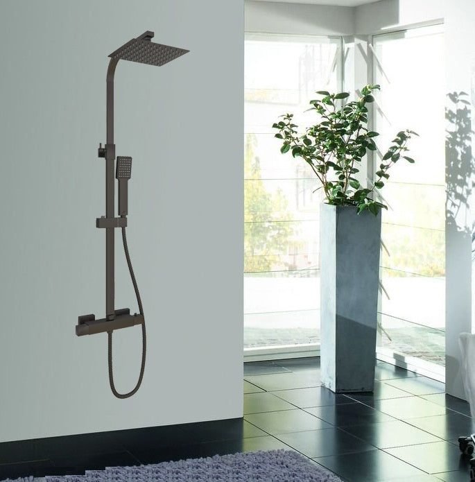 Modern Splash NEW Bathroom Thermostatic Shower Mixer Square Black Set