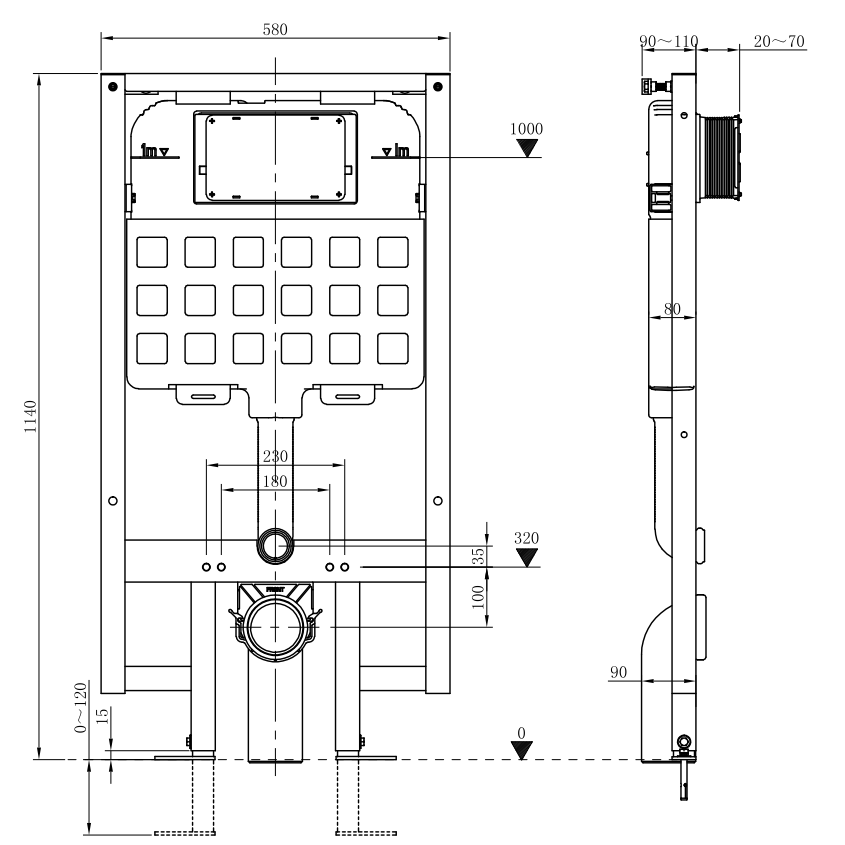 W-T-102-S Modern Splash concealed toilet cistern frame set