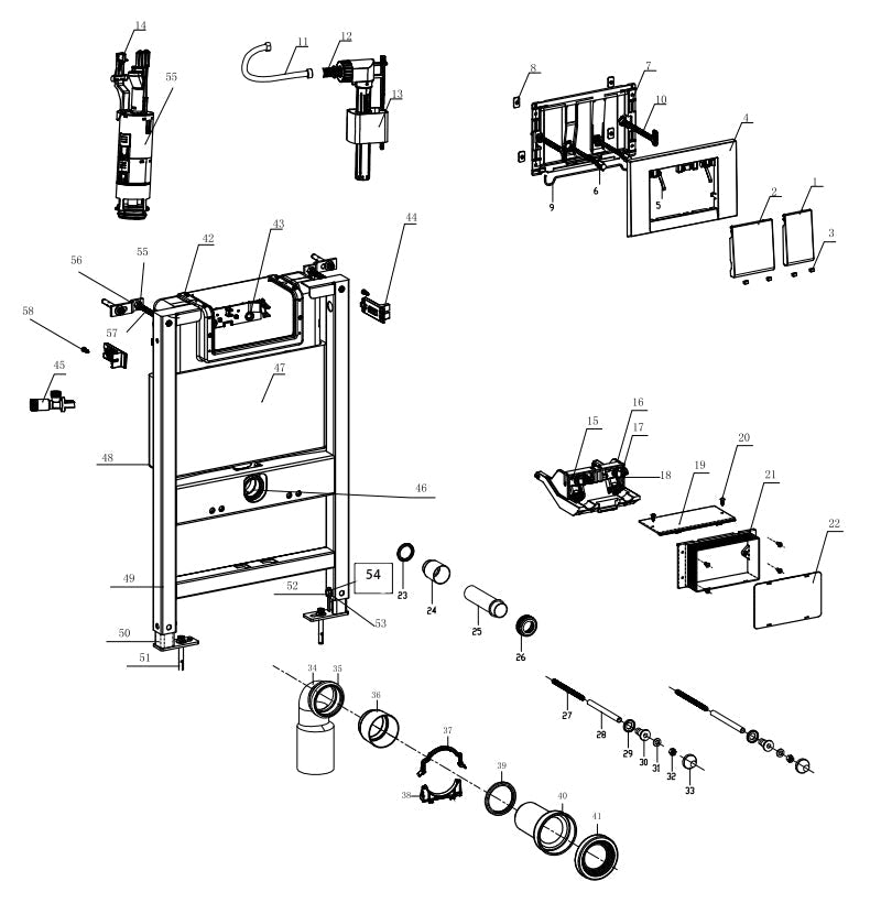 820mm heigh Modern Splash concealed toilet cistern frame set