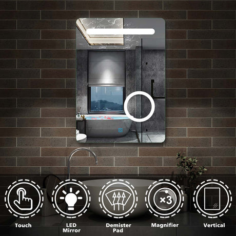 Anti-fog LED bathroom mirror with 3x magnifier