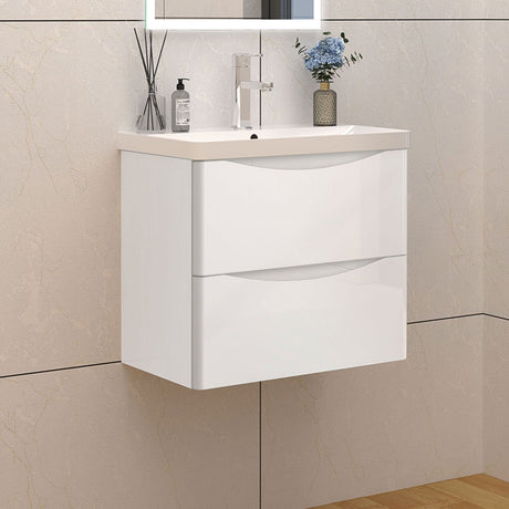 Gloss White Vanity Unit with Basin Wall-hung