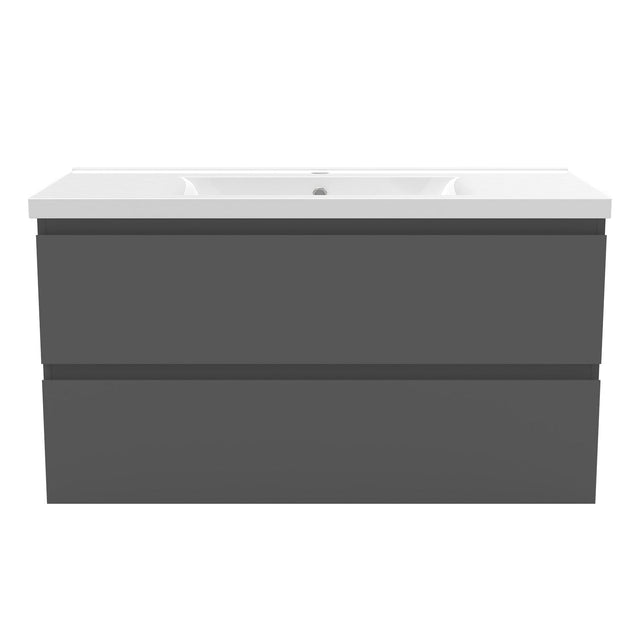 grey wall-hung vanity unit with basin