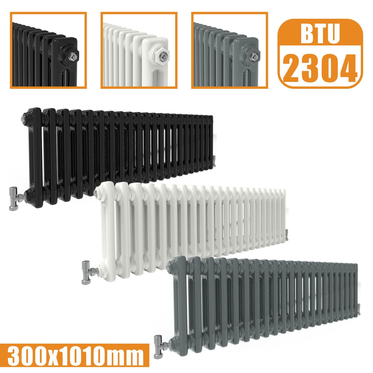 2Column Traditional Cast Iron Style radiator Horizontal 300x1010 White Anthracite Vintage Rads