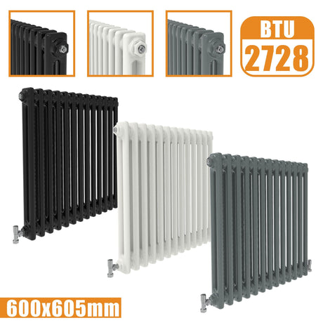 2Column Traditional Cast Iron Style radiator Horizontal 600x605 White Anthracite Vintage Rads