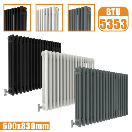 3Column Traditional Cast Iron Style radiator Horizontal 600x830 White Anthracite Vintage Modern Splash Rads