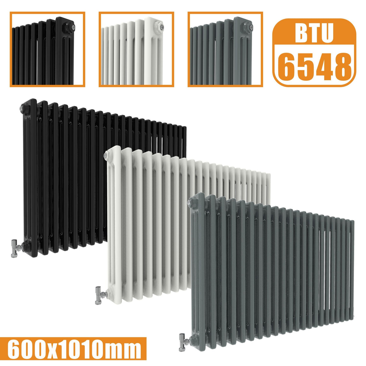 3Column Traditional Cast Iron Style radiator Horizontal 600x1010 White Anthracite Vintage Modern Splash Rads