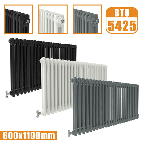 2Column Traditional Cast Iron Style radiator Horizontal 600x1190 White Anthracite Vintage Modern Splash Rads