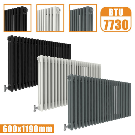 3Column Traditional Cast Iron Style radiator Horizontal 600x1190 White Anthracite Vintage Modern Splash Rads