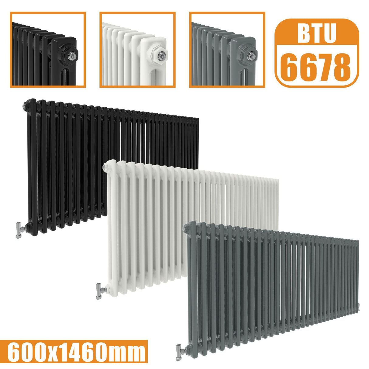 2Column Traditional Cast Iron Style radiator Horizontal 600x1460 White Anthracite Vintage Modern Splash Rads