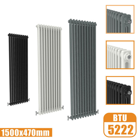 2Column Traditional Cast Iron Style 1500x470 Radiator Vertical Tall Vintage Modern Splash Rads