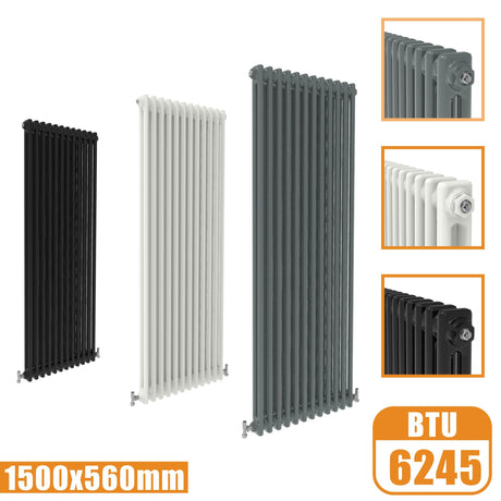 2Column Traditional Cast Iron Style 1500x560 Radiator Vertical Tall Vintage Modern Splash Rads