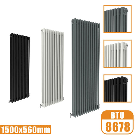 3Column Traditional Cast Iron Style 1500x560 Radiator Vertical Tall Vintage Modern Splash Rads