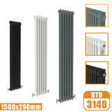 2Column Traditional Cast Iron Style 1500x290 Radiator Vertical Tall Vintage Modern Splash Rads