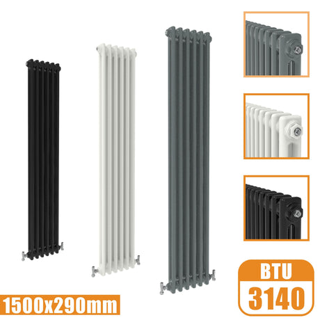 2Column Traditional Cast Iron Style 1500x290 Radiator Vertical Tall Vintage Modern Splash Rads