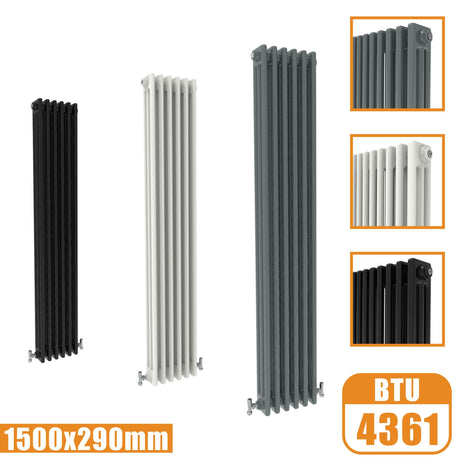 3Column Traditional Cast Iron Style 1500x290 Radiator Vertical Tall Vintage Modern Splash Rads