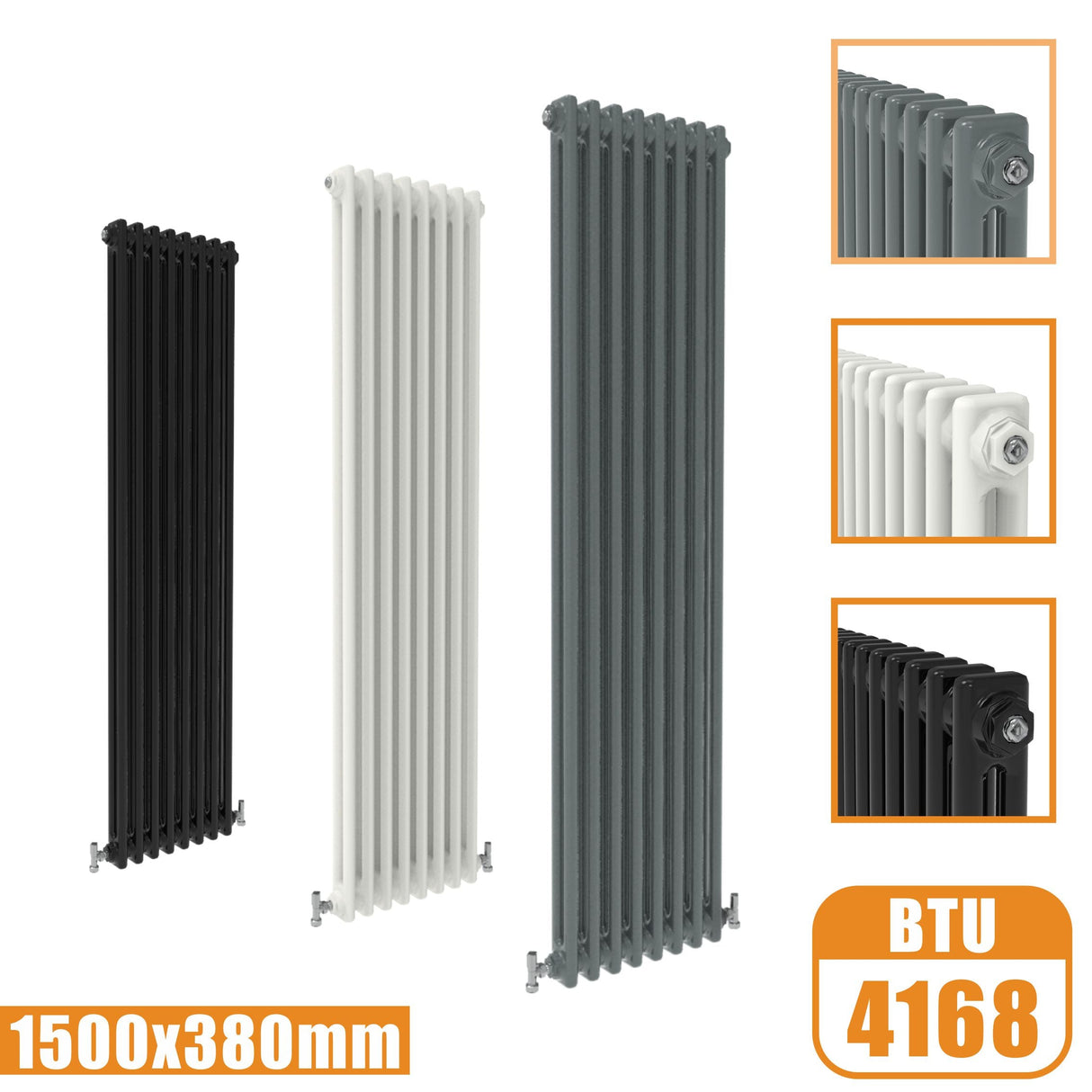 2Column Traditional Cast Iron Style 1500x380 Radiator Vertical Tall Vintage Modern Splash Rads