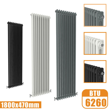 2Column Traditional Cast Iron Style 1800x470 Radiator Vertical Tall Vintage Modern Splash Rads