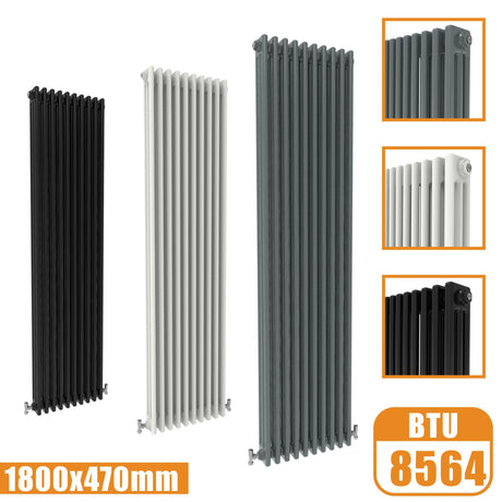 3Column Traditional Cast Iron Style 1800x470 Radiator Vertical Tall Vintage Modern Splash Rads