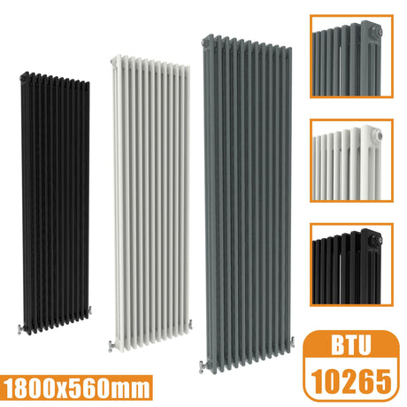 3Column Traditional Cast Iron Style 1800x560 Radiator Vertical Tall Vintage Modern Splash Rads