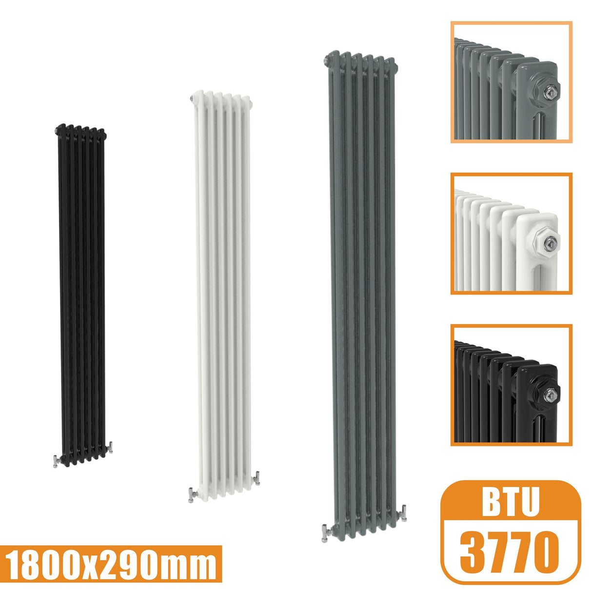 2Column Traditional Cast Iron Style 1800x290 Radiator Vertical Tall Vintage Modern Splash Rads