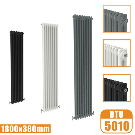 2Column Traditional Cast Iron Style 1800x380 Radiator Vertical Tall Vintage Modern Splash Rads