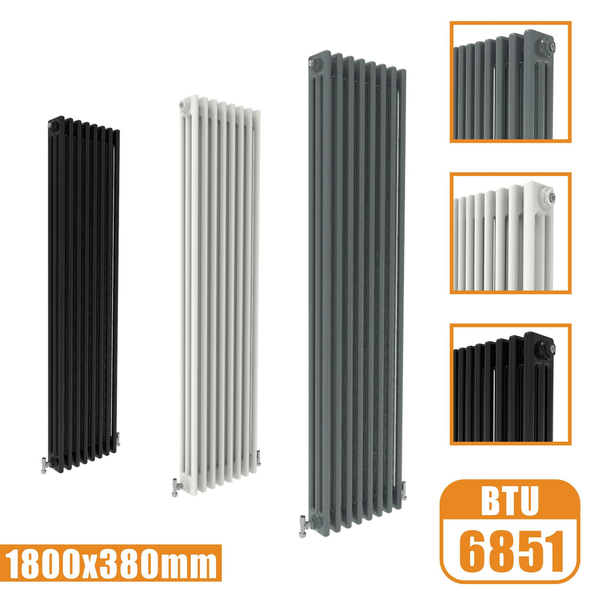 3Column Traditional Cast Iron Style 1800x380 Radiator Vertical Tall Vintage Modern Splash Rads