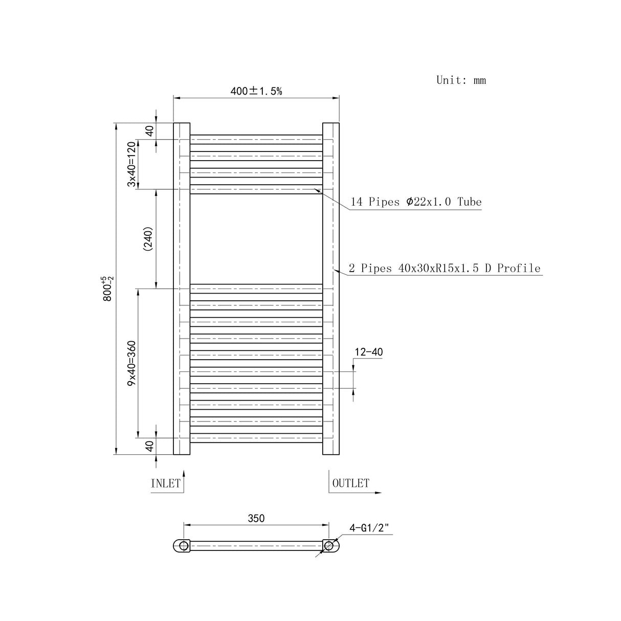 Bathroom Matt Black Central Heating Towel Rail Straight Designer Ladder Radiator Warmer