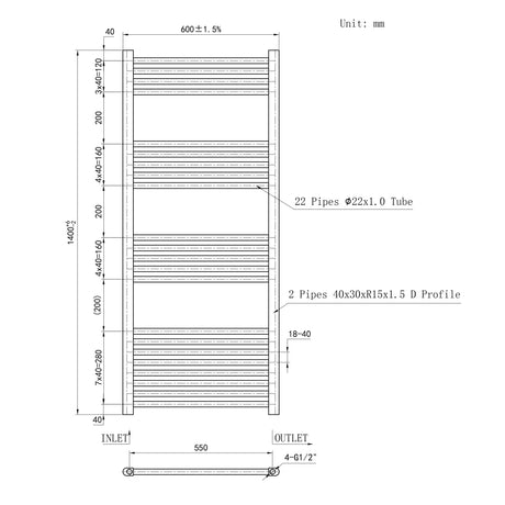 Matt Black Bathroom Central Heating Towel Rail Straight Designer Ladder Radiator Warmer