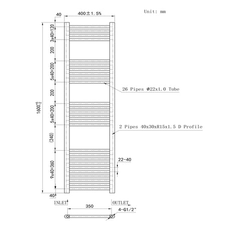 Matt Black Bathroom Central Heating Towel Rail Straight Designer Ladder Radiator Warmer