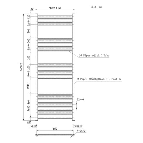 Matt Black Bathroom Central Heating Towel Rail Straight Designer Ladder Radiator Warmer