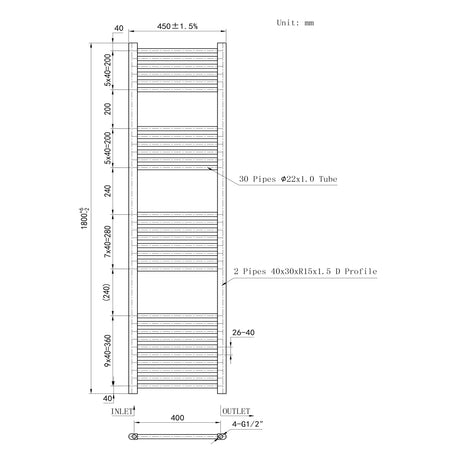 Matt Black Bathroom Central Heating Towel Rail Straight Designer Ladder Radiator Warmer