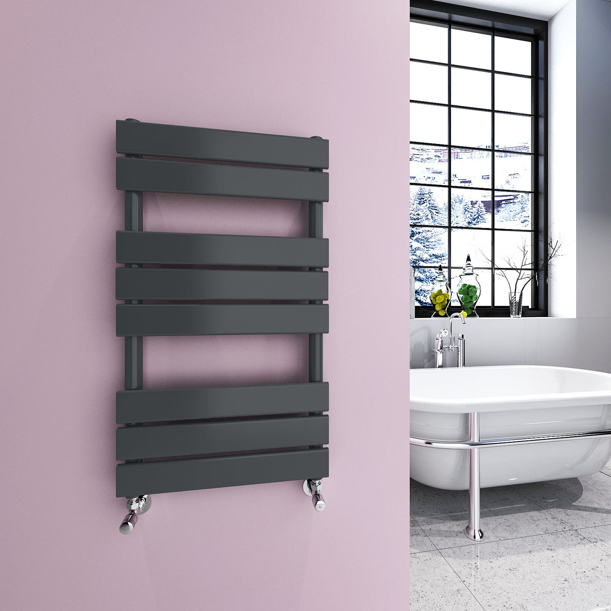 Flat Panel Anthracite Heated Towel Rail ladder Radiator 800x450mm PL08 45 8A