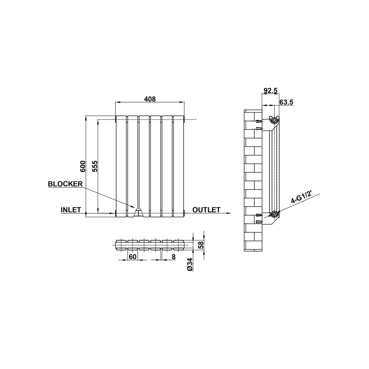 Modern Horizontal 600x408mm Double White Flat Panel Radiator