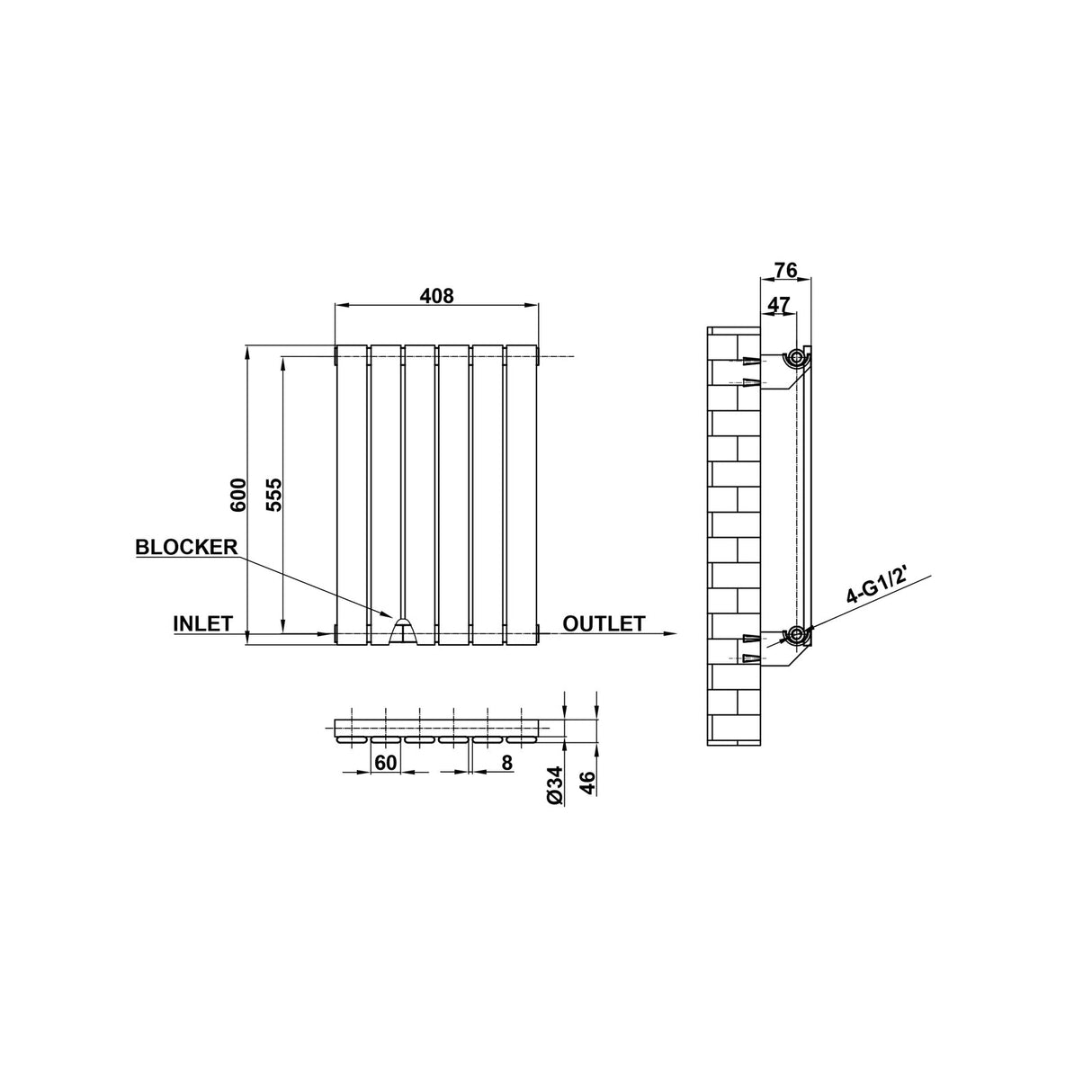 Modern Horizontal 600x408mm Single White Flat Panel Radiator