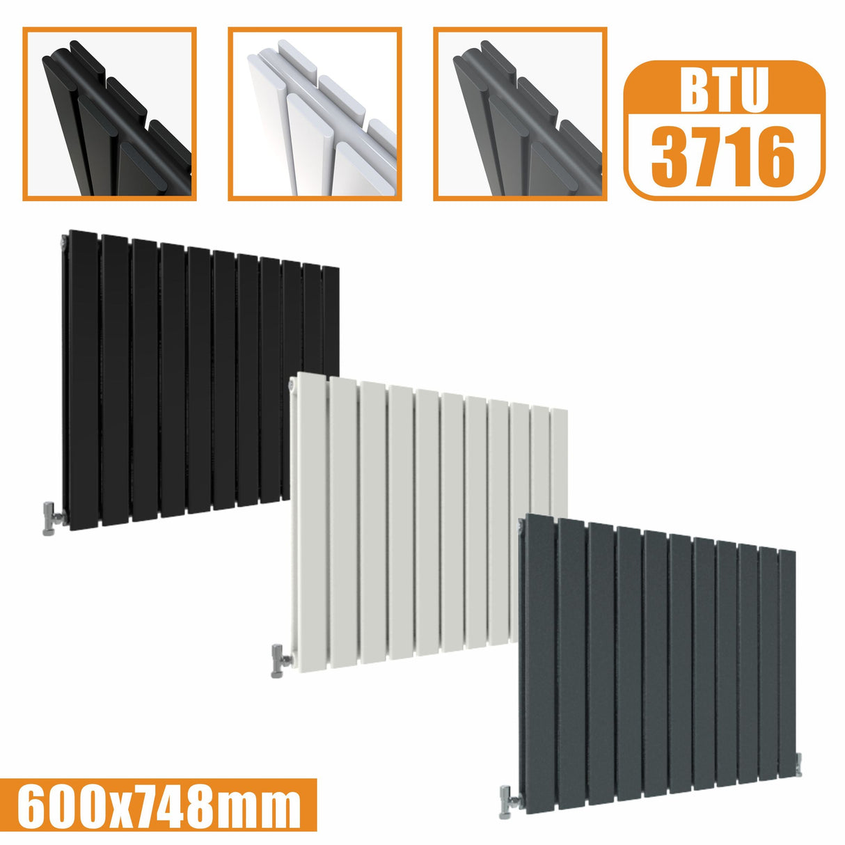 Designer Radiator Horizontal White Grey Flat Panel 600x748MM Rads Double Panel Modern Splash