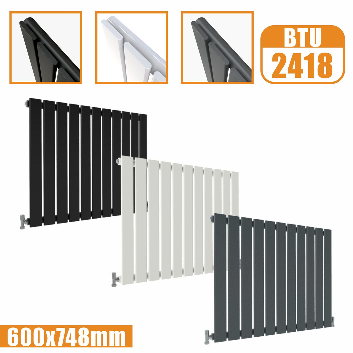 Modern Horizontal 600x748mm Single Anthracite Flat Panel Radiator