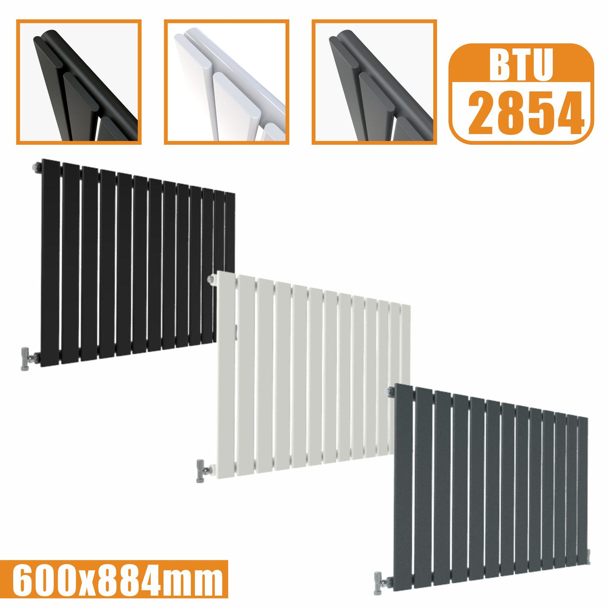 Modern Horizontal 600x884mm Single Anthracite Flat Panel Radiator