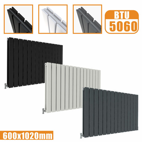 Designer Radiator Horizontal White Grey Flat Panel 600x1020MM Rads Double Panel Modern Splash