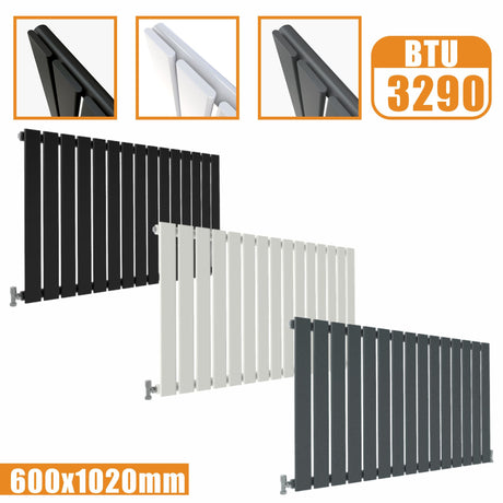 Designer Radiator Horizontal White Grey Flat Panel 600x1020MM Rads Single Panel Modern Splash