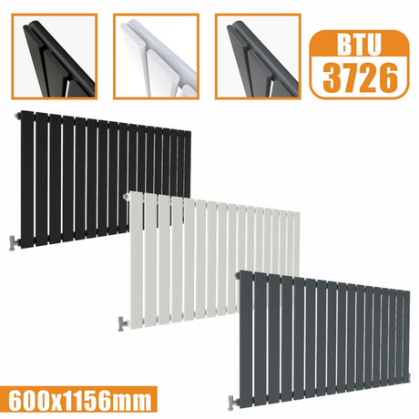 Designer Radiator Horizontal White Grey Flat Panel 600x1156MM Rads Single Panel Modern Splash