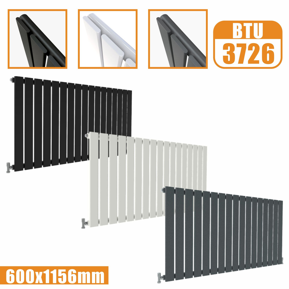 Modern Horizontal 600x1156mm Single Anthracite Flat Panel Radiator